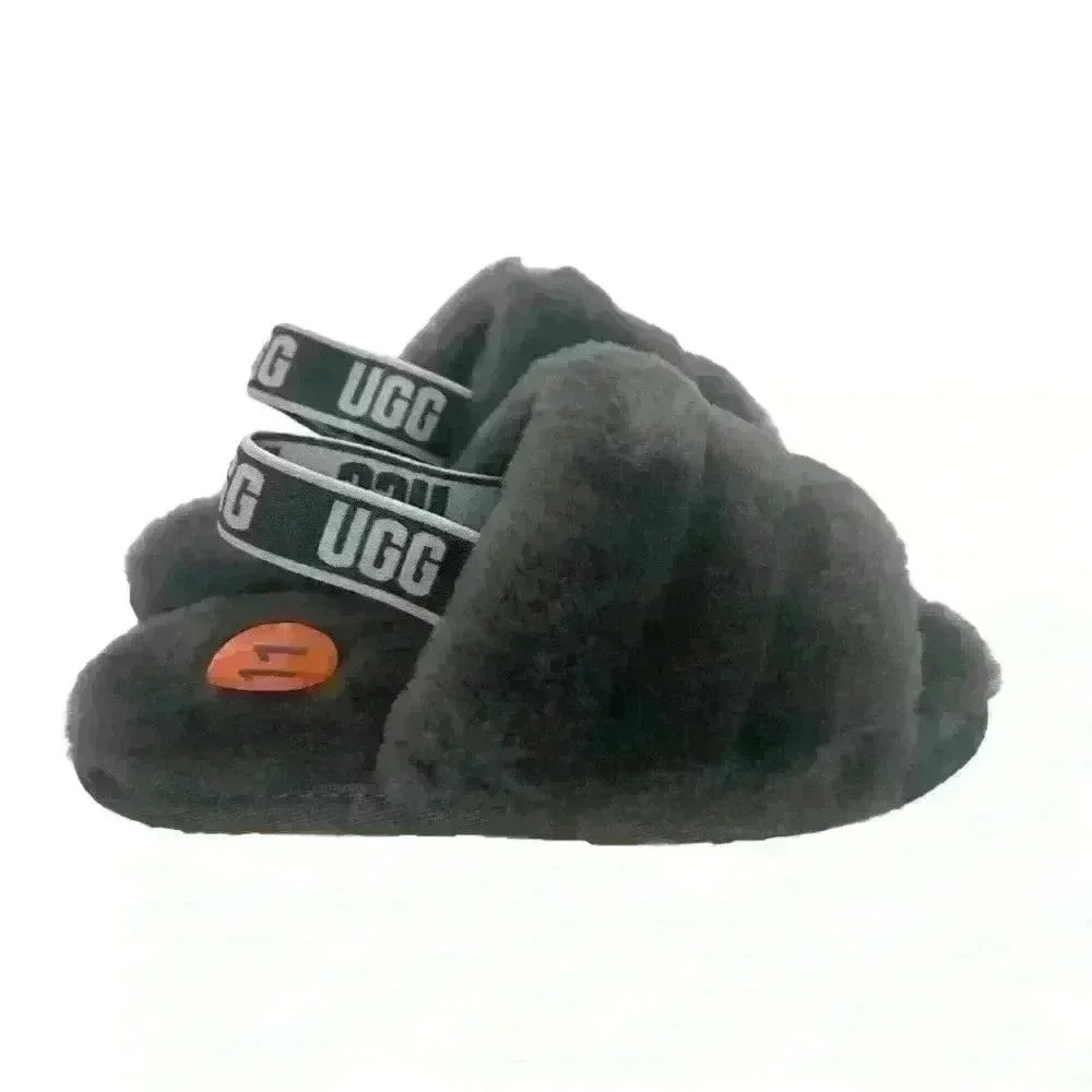 NEW UGG toddler kids fluff yeah gray back strap slipper toddler size 11